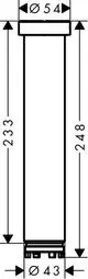 Axor Verlängerungsrohr in zylindrischer Form, mit oben Ø 54 mm und unten Ø 43 mm. Dargestellt mit Maßlinien für Höhenangaben.